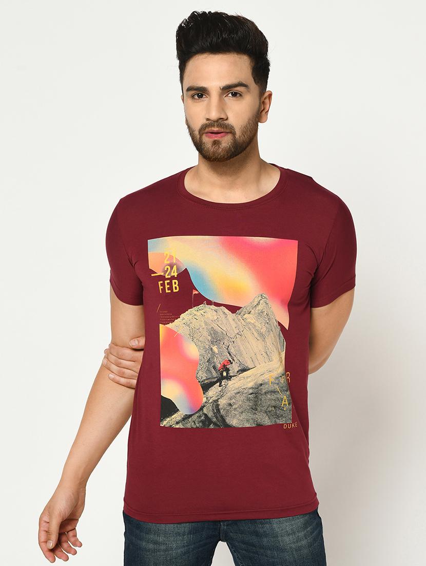 maroon printed t-shirt - 17453648 -  Zoom Image - 0