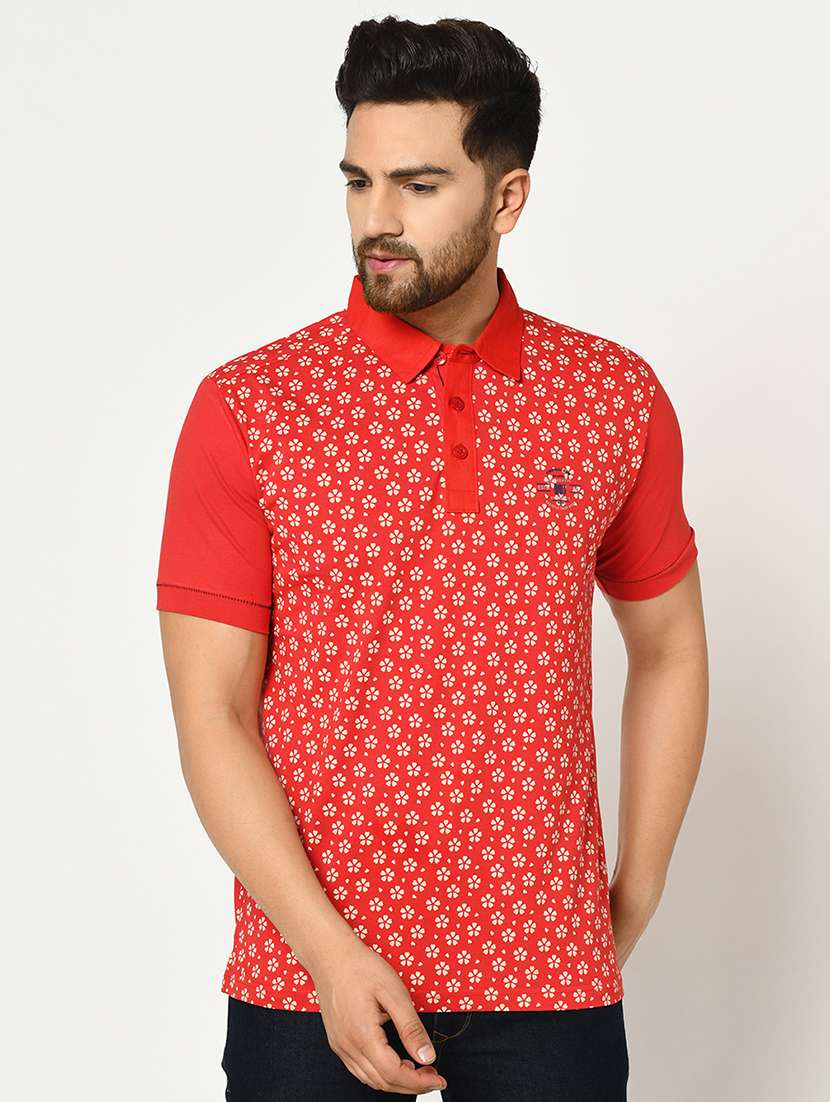 red printed collared t-shirt - 17453649 -  Zoom Image - 0