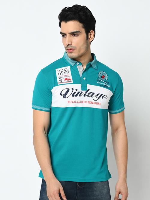 blue printed collared t-shirt - 17453672 - Standard Image - 0
