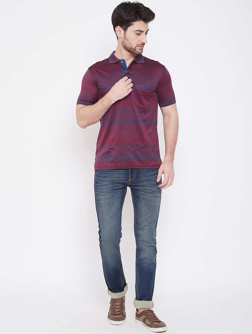 purple self design polo t-shirt - 17453702 -  Standard Image - 3