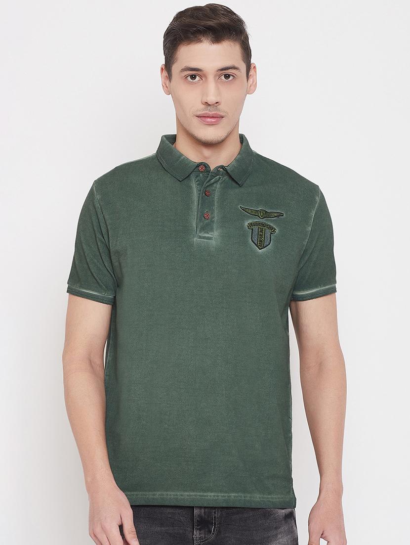 olive green solid collared t-shirt - 17453724 - Zoom Image - 0