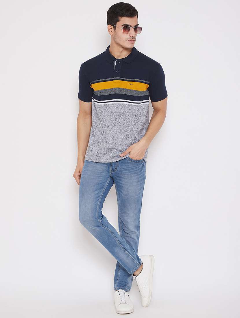 navy blue striped polo t-shirt - 17453725 - Standard Image - 3