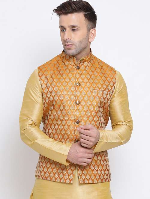gold jacquard nehru jacket - 17454160 - Standard Image - 0