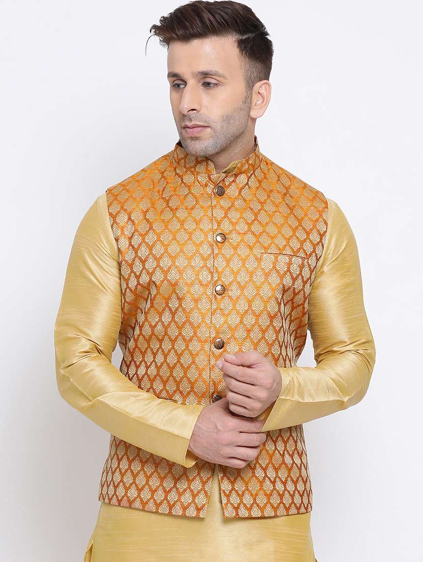 gold jacquard nehru jacket - 17454160 - Zoom Image - 0