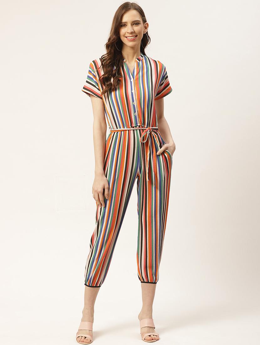tie front striped jumpsuit - 17454277 - Standard Image - 3