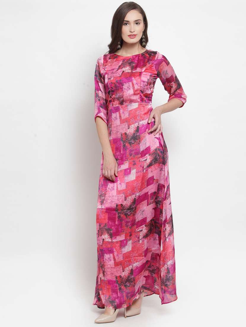 v-neck printed  a-line dress