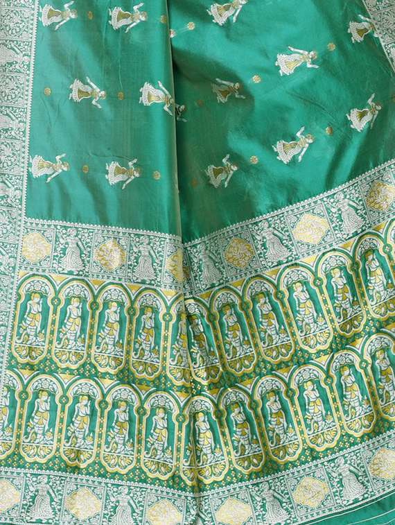 women's self design green colored saree with blouse - 17456081 -  Standard Image - 3