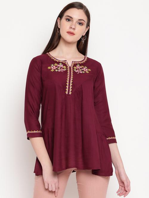 notch neck embroidered detail tunic - 17456250 -  Standard Image - 0