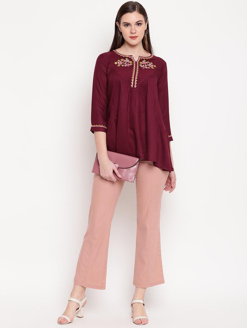 notch neck embroidered detail tunic - 17456250 - Standard Image - 3