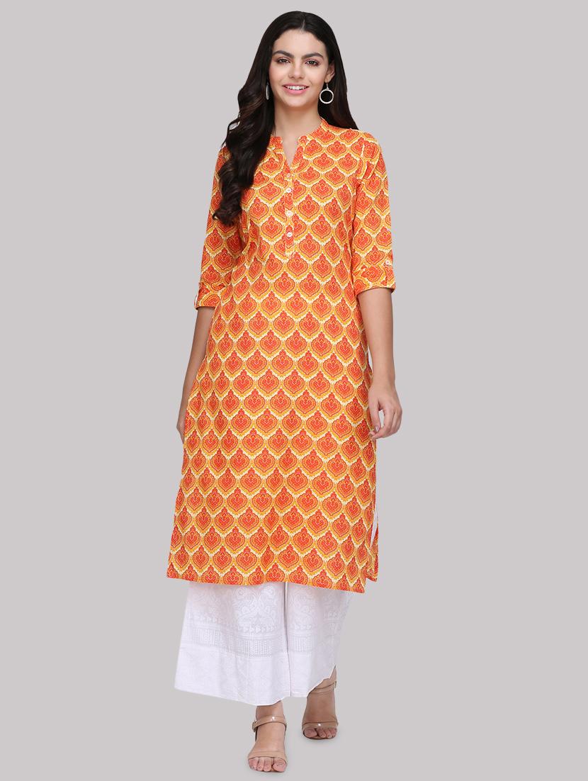 printed mandarin neck straight kurta - 17457676 - Zoom Image - 0