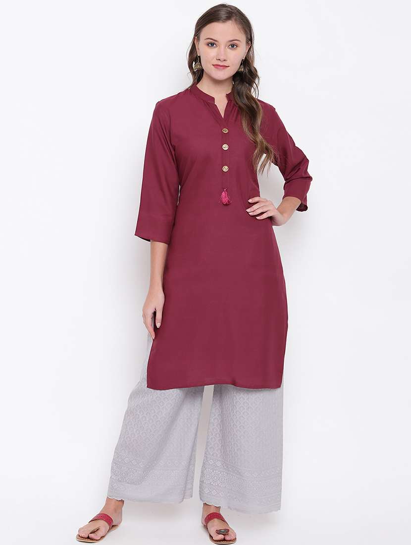 solid straight kurta - 17459424 -  Zoom Image - 0
