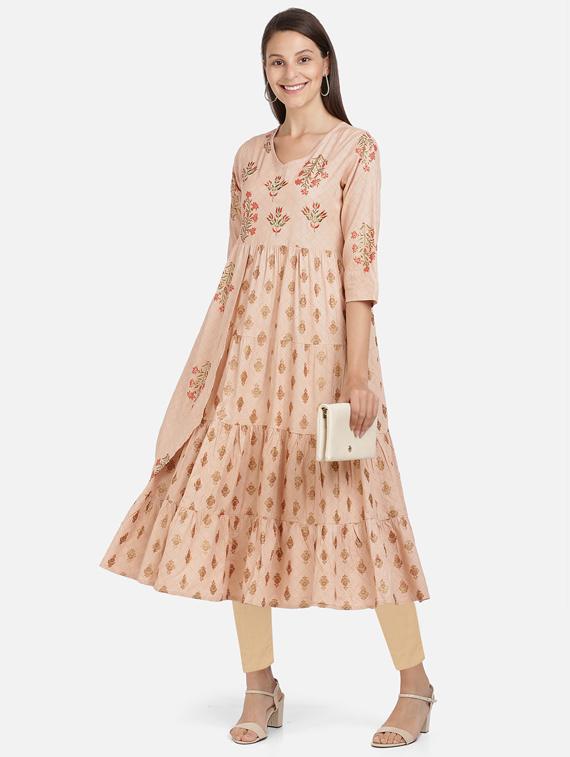 peach rayon anarkali kurta - 17459558 -  Zoom Image - 0