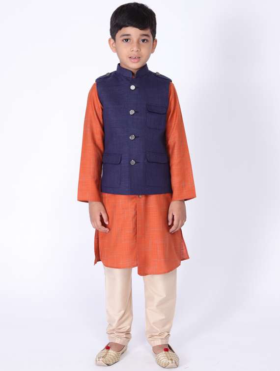 blue cotton blend nehru jacket  - 17461766 -  Standard Image - 3