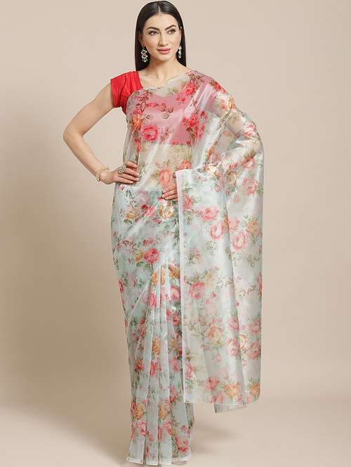 floral woven saree with blouse - 17462470 -  Standard Image - 0