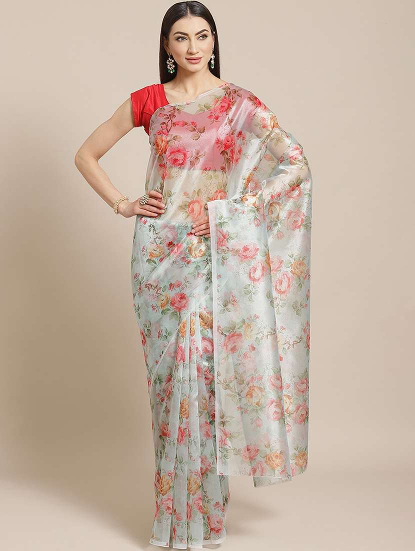 floral woven saree with blouse - 17462470 -  Zoom Image - 0