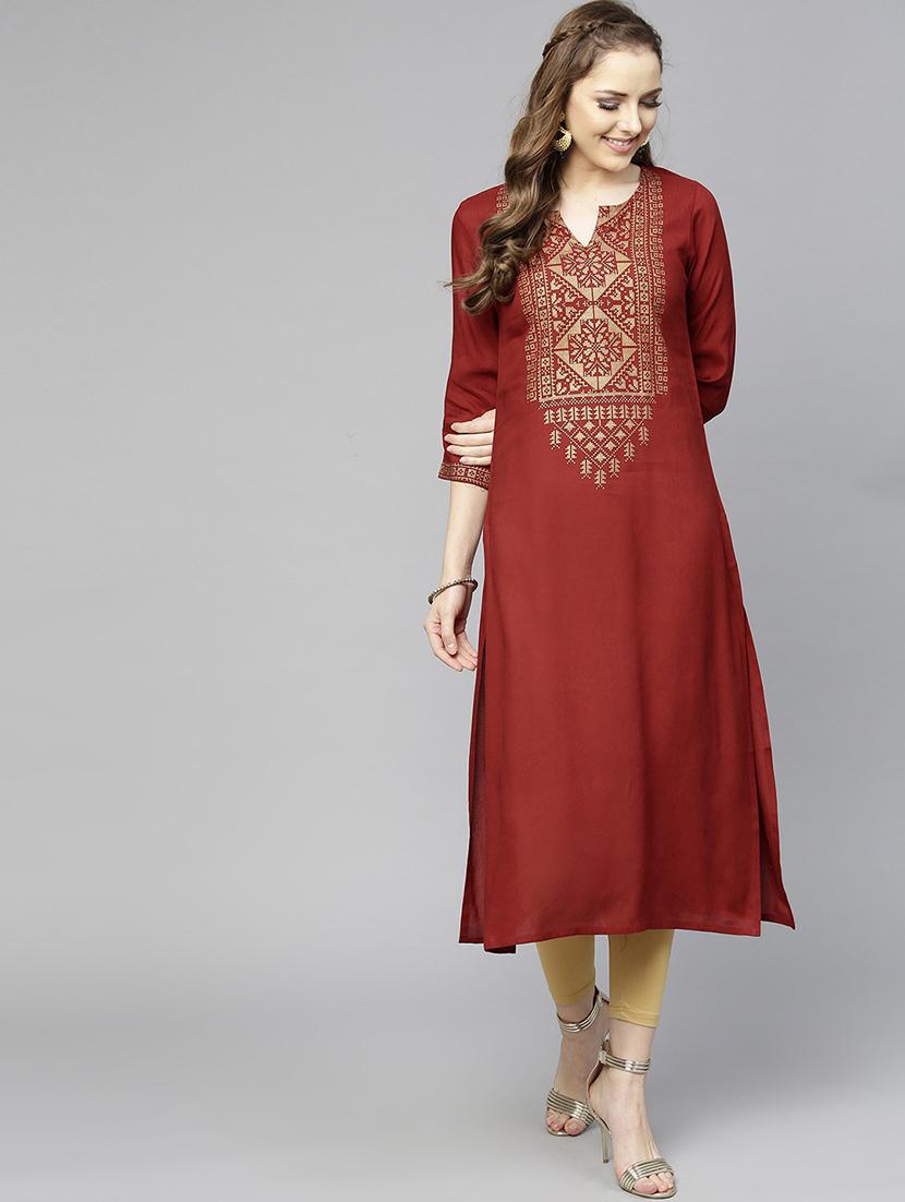 gold print straight kurta