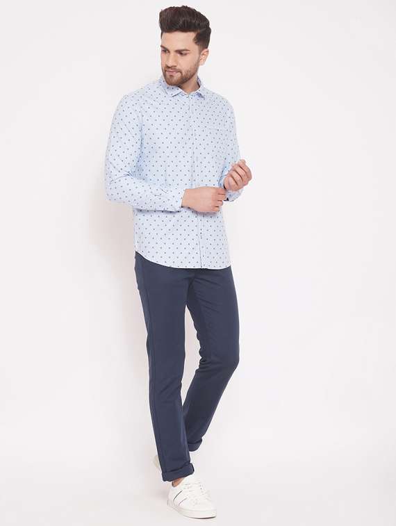 light blue printed casual shirt - 17463465 - Standard Image - 3