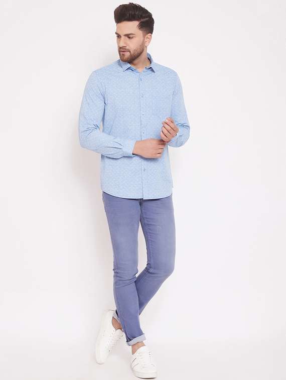 light blue printed casual shirt - 17463471 - Standard Image - 3