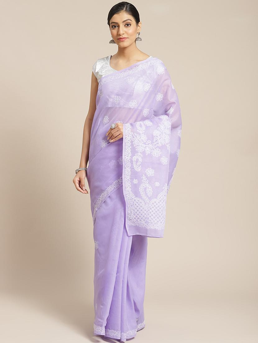 lavender chikankari saree with blouse - 17463488 - Zoom Image - 0