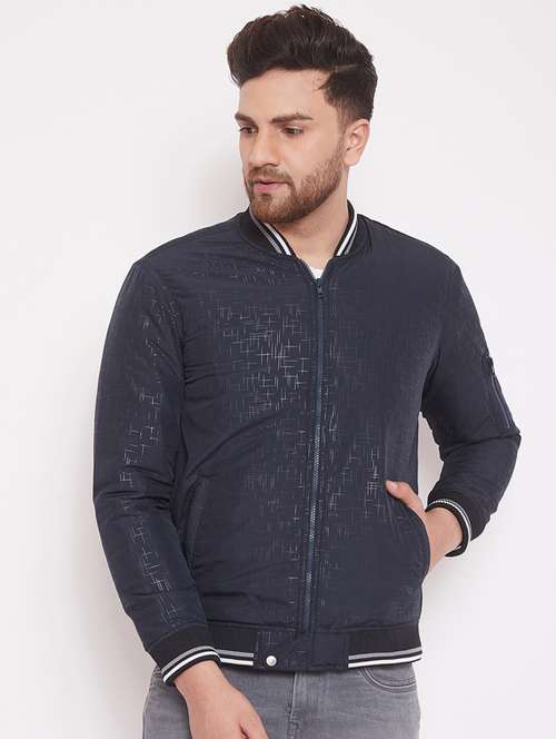 navy blue printed bomber jacket - 17463503 - Standard Image - 0