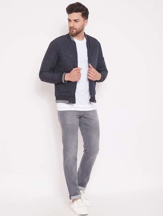 navy blue printed bomber jacket - 17463503 - Standard Image - 3