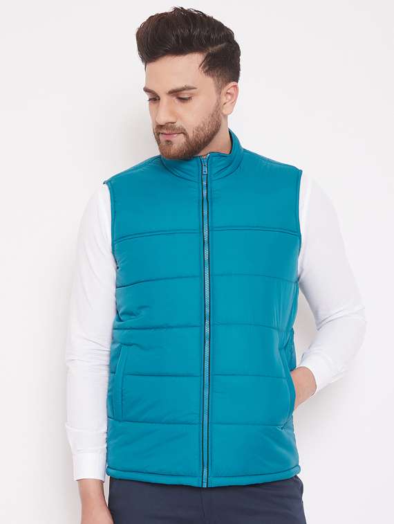 blue solid quilted jacket - 17463513 - Zoom Image - 0