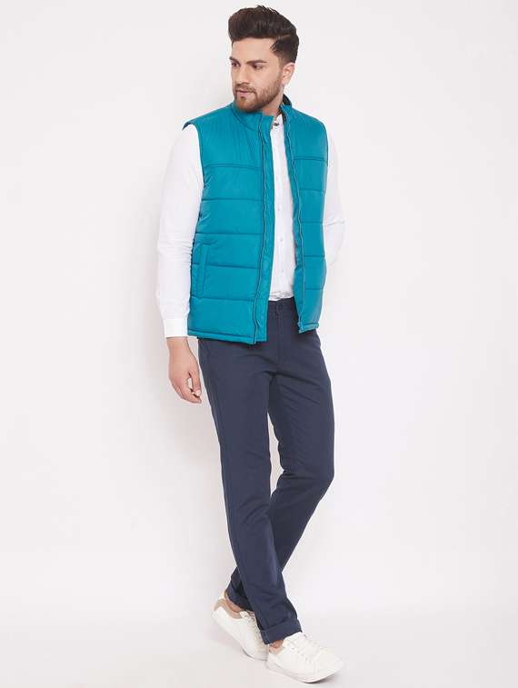 blue solid quilted jacket - 17463513 - Standard Image - 3