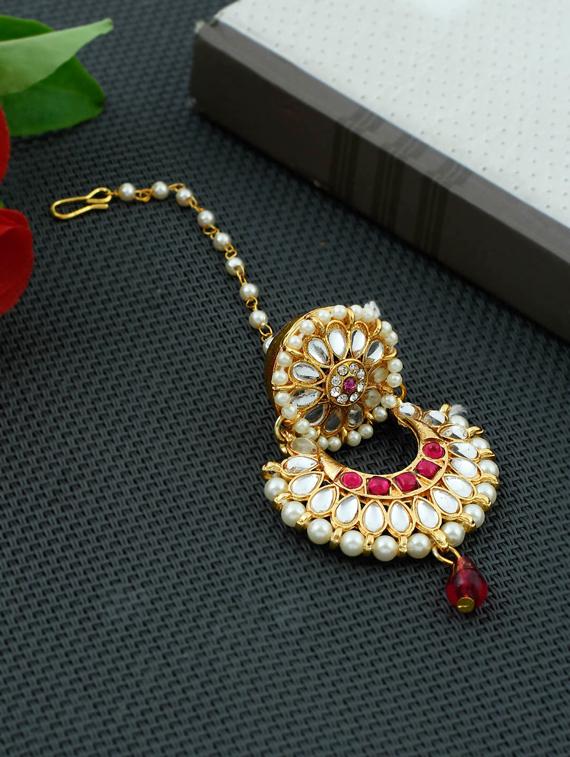 gold brass maang teekas & passa - 17463756 - Zoom Image - 0