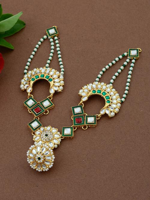 gold brass maang teekas & passa - 17464211 - Standard Image - 0