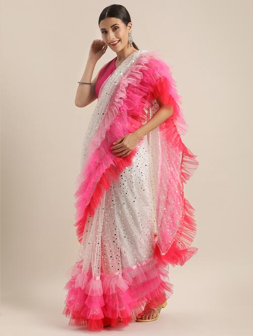 foil print ruffled saree - 17464708 - Standard Image - 0