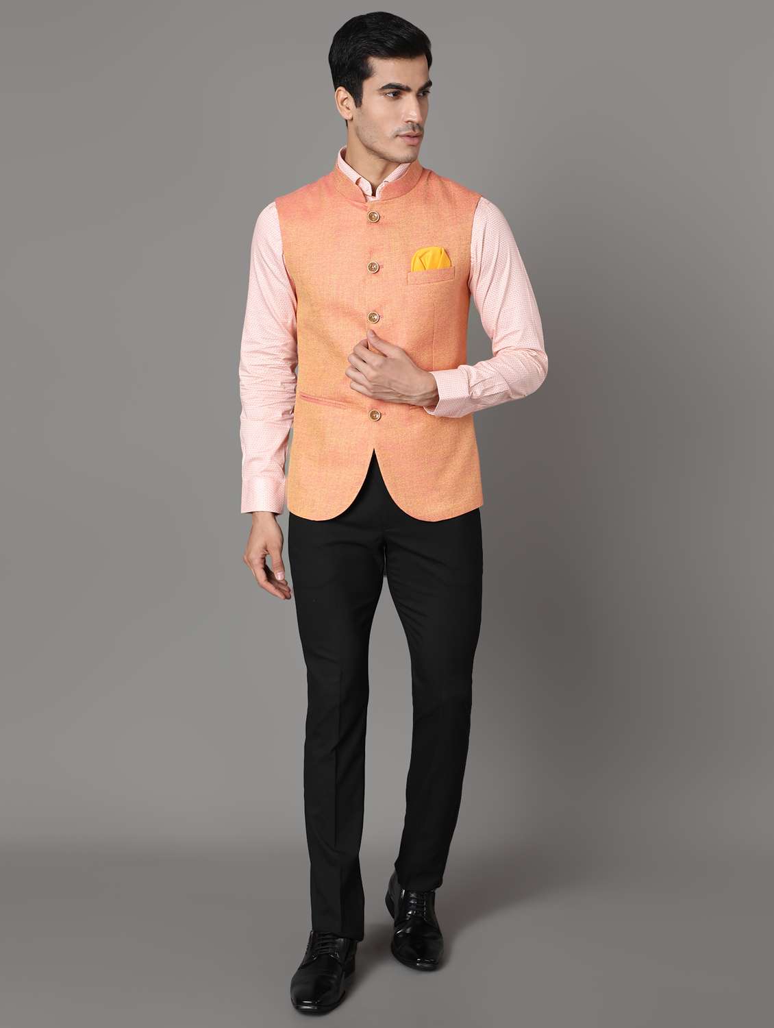 Peach Solid Nehru Jacket from Jackets 