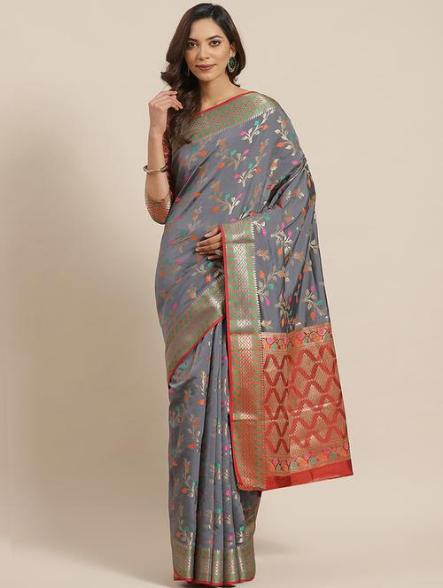 floral banarasi saree with blouse - 17465485 -  Standard Image - 0