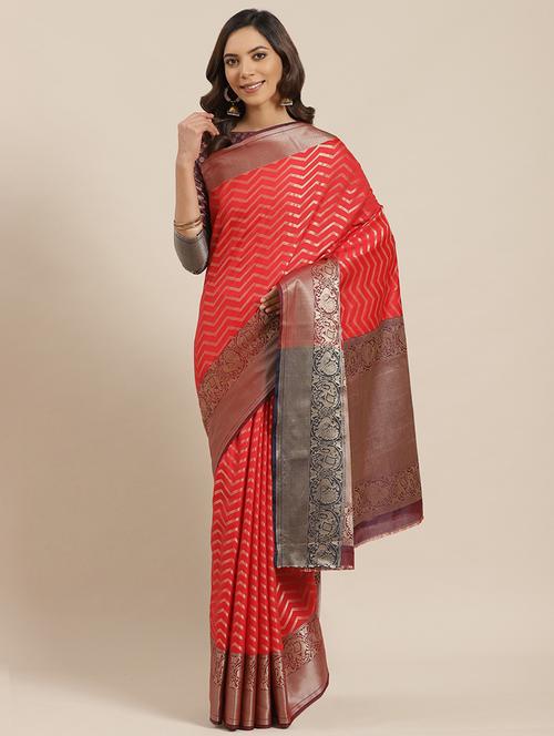 women's chevron red colored saree with blouse - 17465493 -  Standard Image - 0