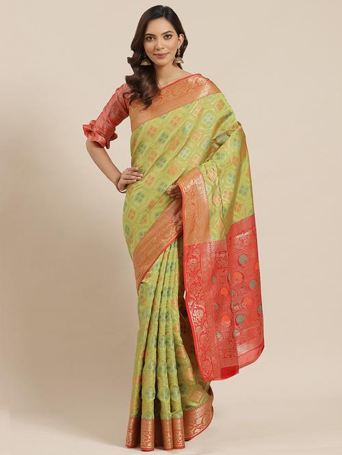 checkered banarasi saree with blouse - 17465494 -  Standard Image - 0