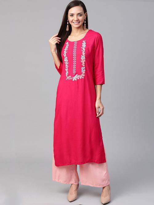 embroidered straight kurta - 17465821 - Standard Image - 0