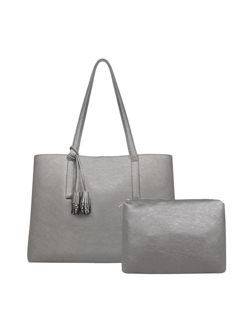 silver leatherette (pu) handbag - 17466725 - Standard Image - 0