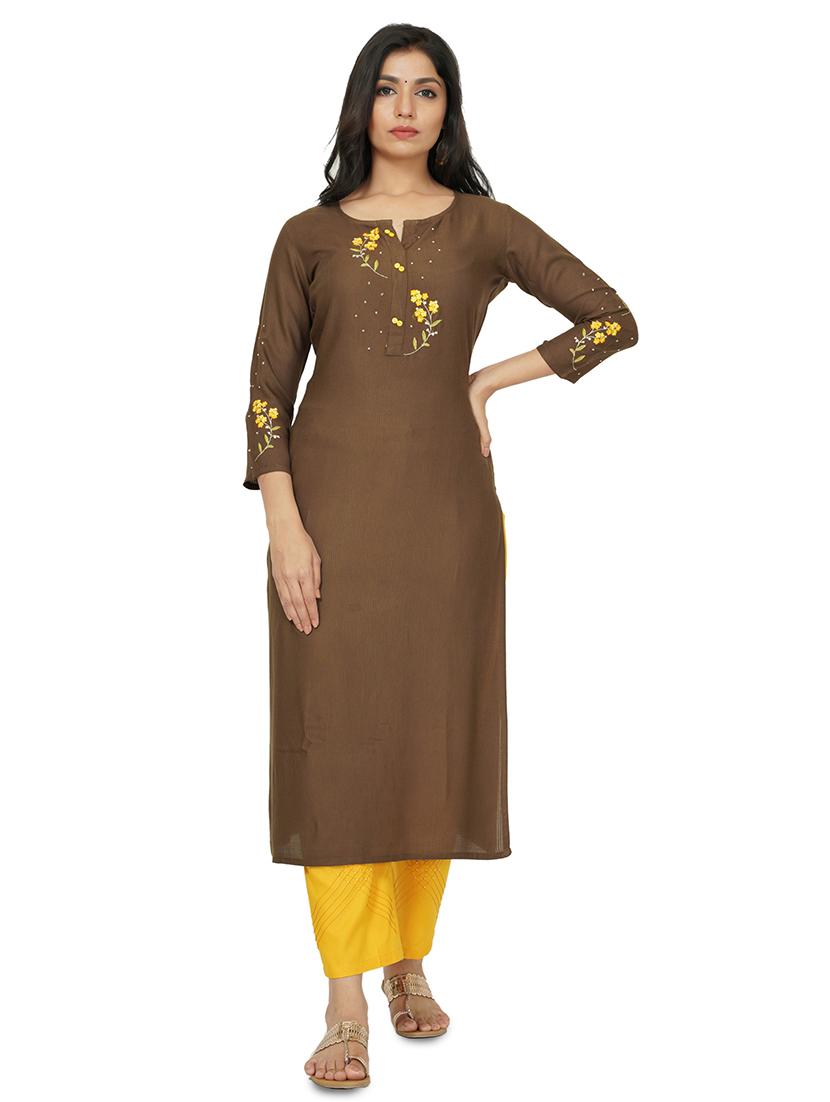 green rayon straight kurta - 17466940 - Zoom Image - 0