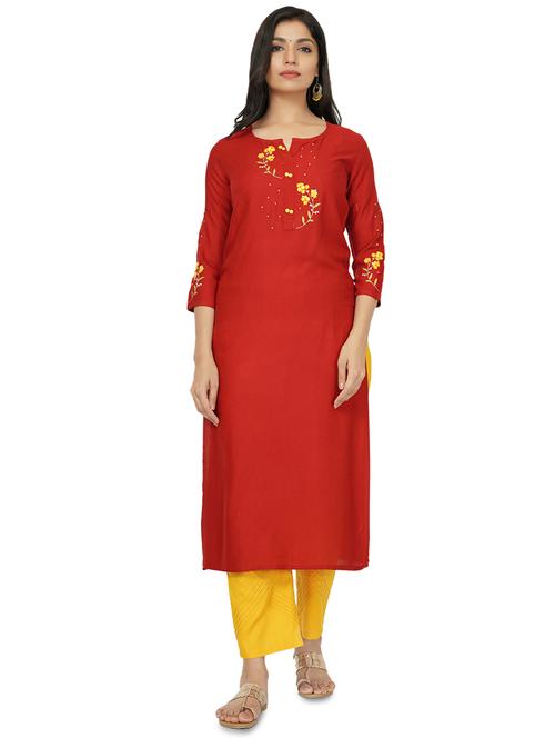 maroon rayon straight kurta - 17466941 - Standard Image - 0