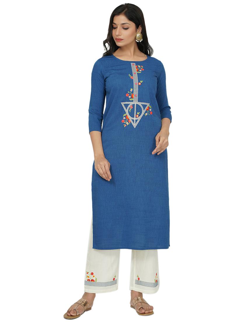 blue rayon straight kurta - 17466945 -  Zoom Image - 0