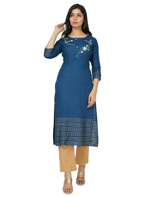 embroidered straight kurta - 17466951 -  Standard Image - 0