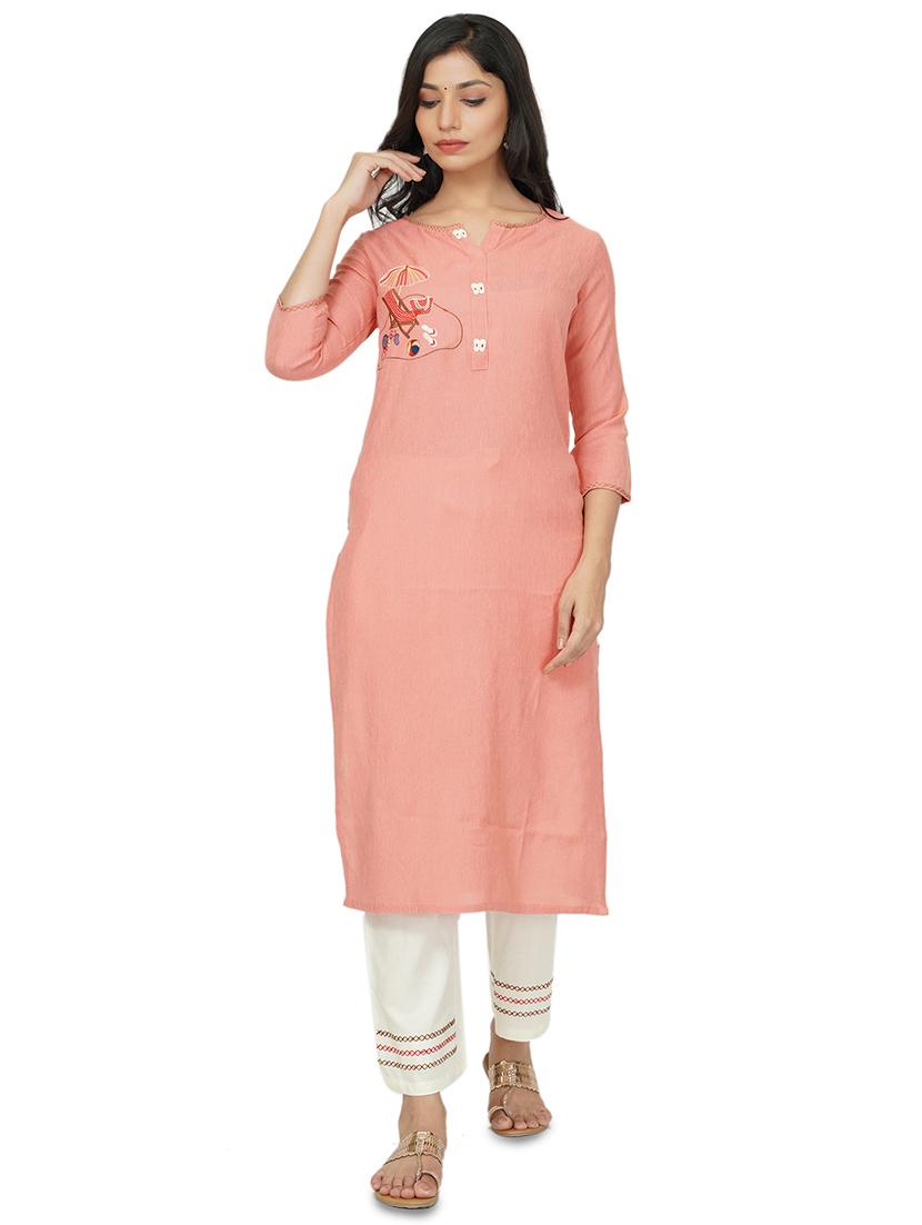 embroidered straight kurta - 17466962 - Zoom Image - 0