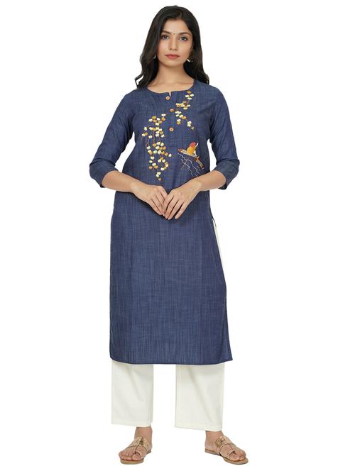 embroidered straight kurta - 17466966 -  Standard Image - 0