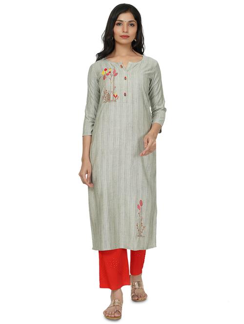 embroidered straight kurta - 17466972 -  Standard Image - 0