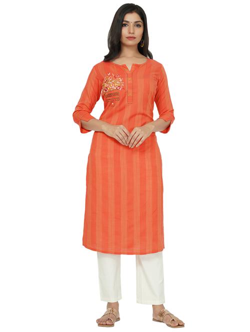 peach cotton straight kurta - 17466985 -  Standard Image - 0