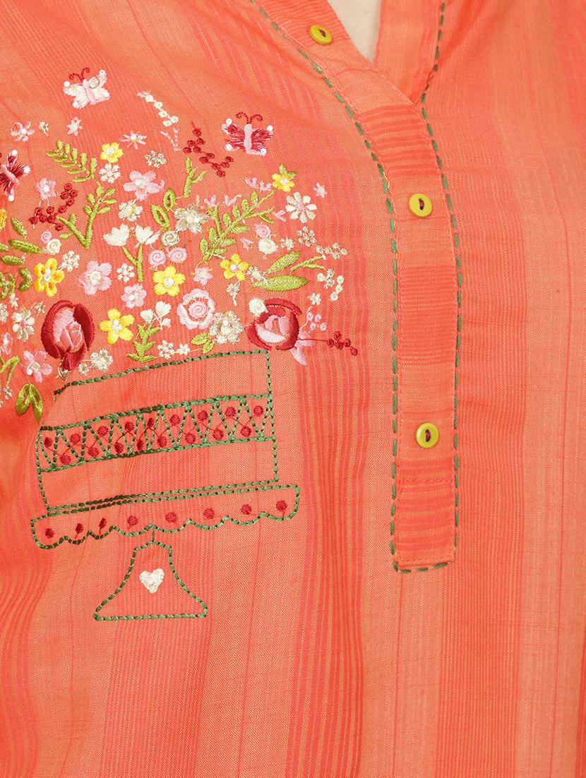 peach cotton straight kurta - 17466985 - Standard Image - 3