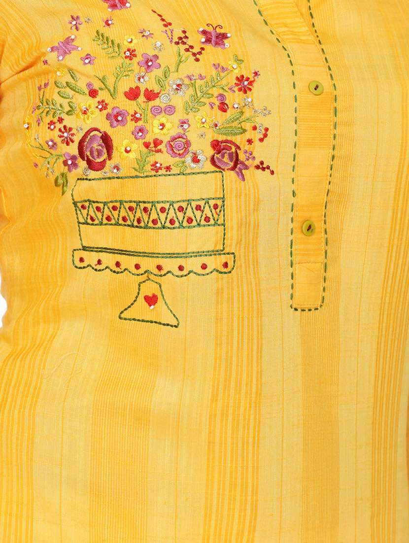 yellow cotton straight kurta - 17466987 - Standard Image - 3