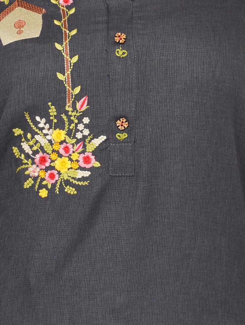 grey cotton straight kurta - 17466988 - Standard Image - 3
