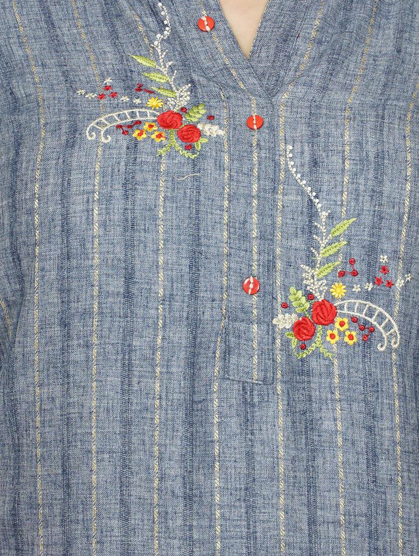 grey cotton straight kurta - 17466990 - Standard Image - 3