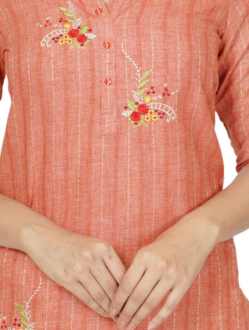 orange cotton straight kurta - 17466992 - Standard Image - 3