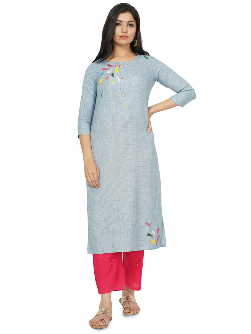embroidered straight kurta - 17466993 -  Zoom Image - 0